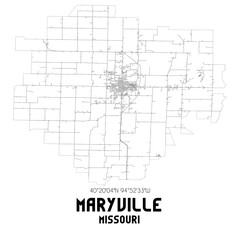 Maryville Missouri. US street map with black and white lines.