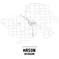 Mason Michigan. US street map with black and white lines.