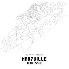 Maryville Tennessee. US street map with black and white lines.