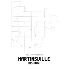 Martinsville Missouri. US street map with black and white lines.