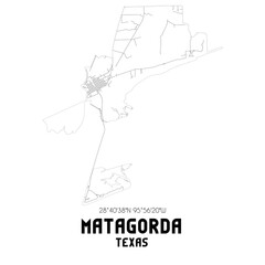 Matagorda Texas. US street map with black and white lines.