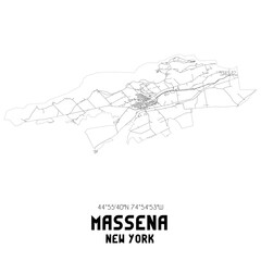 Massena New York. US street map with black and white lines.