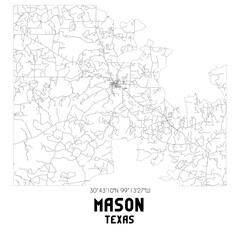 Mason Texas. US street map with black and white lines.