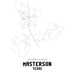 Masterson Texas. US street map with black and white lines.