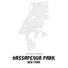 Massapequa Park New York. US street map with black and white lines.