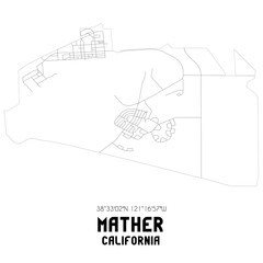 Mather California. US street map with black and white lines.