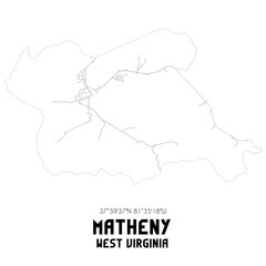 Matheny West Virginia. US street map with black and white lines.