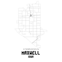 Maxwell Iowa. US street map with black and white lines.