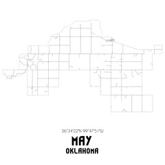 May Oklahoma. US street map with black and white lines.