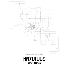 Mayville Wisconsin. US street map with black and white lines.