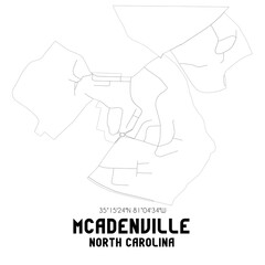McAdenville North Carolina. US street map with black and white lines.
