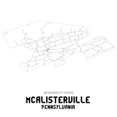 McAlisterville Pennsylvania. US street map with black and white lines.