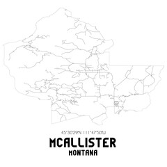 McAllister Montana. US street map with black and white lines.