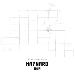 Maynard Iowa. US street map with black and white lines.