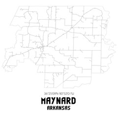 Fototapeta na wymiar Maynard Arkansas. US street map with black and white lines.