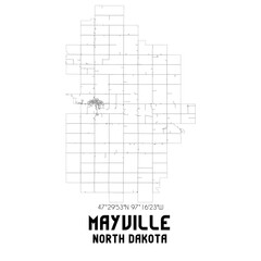 Mayville North Dakota. US street map with black and white lines.