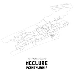 McClure Pennsylvania. US street map with black and white lines.