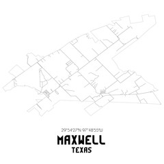 Maxwell Texas. US street map with black and white lines.