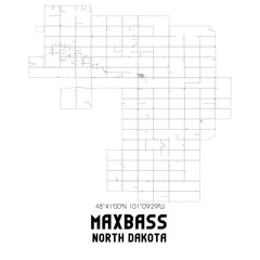 Maxbass North Dakota. US street map with black and white lines.
