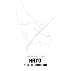 Mayo South Carolina. US street map with black and white lines.