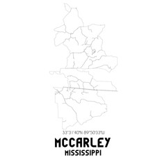 McCarley Mississippi. US street map with black and white lines.