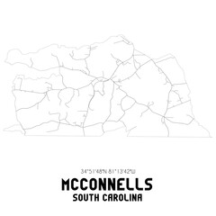 McConnells South Carolina. US street map with black and white lines.