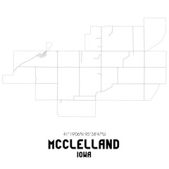 McClelland Iowa. US street map with black and white lines.