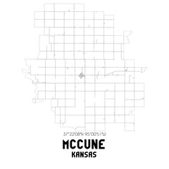 McCune Kansas. US street map with black and white lines.