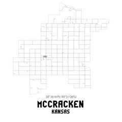 McCracken Kansas. US street map with black and white lines.