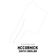 McCormick South Carolina. US street map with black and white lines.