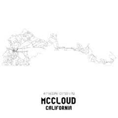 Mccloud California. US street map with black and white lines.