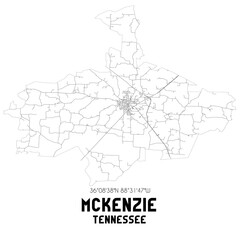 McKenzie Tennessee. US street map with black and white lines.