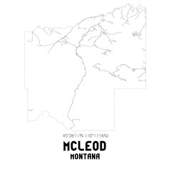 McLeod Montana. US street map with black and white lines.