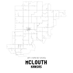 McLouth Kansas. US street map with black and white lines.