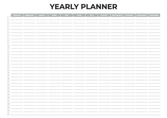 Yearly Planner, Horizontal Wall calendar design