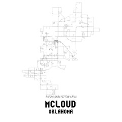 Mcloud Oklahoma. US street map with black and white lines.
