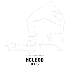 McLeod Texas. US street map with black and white lines.