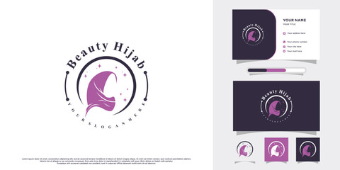Hijab women logo design with creative concept and business card tamplate
