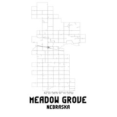 Meadow Grove Nebraska. US street map with black and white lines.