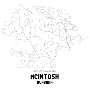McIntosh Alabama. US street map with black and white lines.