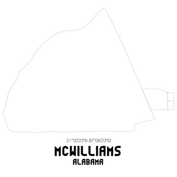 McWilliams Alabama. US street map with black and white lines.