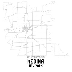 Medina New York. US street map with black and white lines.