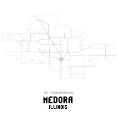 Medora Illinois. US street map with black and white lines.