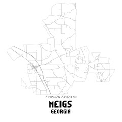 Meigs Georgia. US street map with black and white lines.