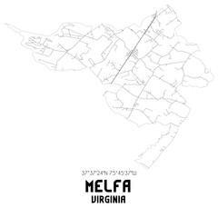 Melfa Virginia. US street map with black and white lines.