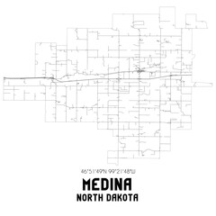 Medina North Dakota. US street map with black and white lines.