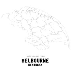Melbourne Kentucky. US street map with black and white lines.
