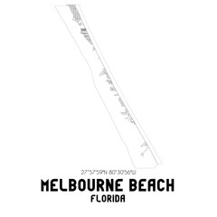 Melbourne Beach Florida. US street map with black and white lines.
