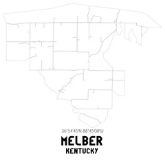 Melber Kentucky. US street map with black and white lines.