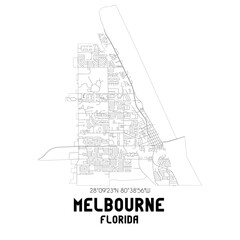 Melbourne Florida. US street map with black and white lines.